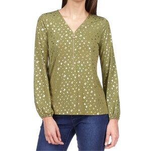 MICHAEL Michael Kors Half Zip V Neck Quarter Zip Top Blouse NWT Size XXL Olive